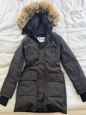 Aritzia TNA Black Parka with Faux Fur Hood Trim